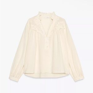 Zara EMBROIDERED RUSTIC BLOUSE